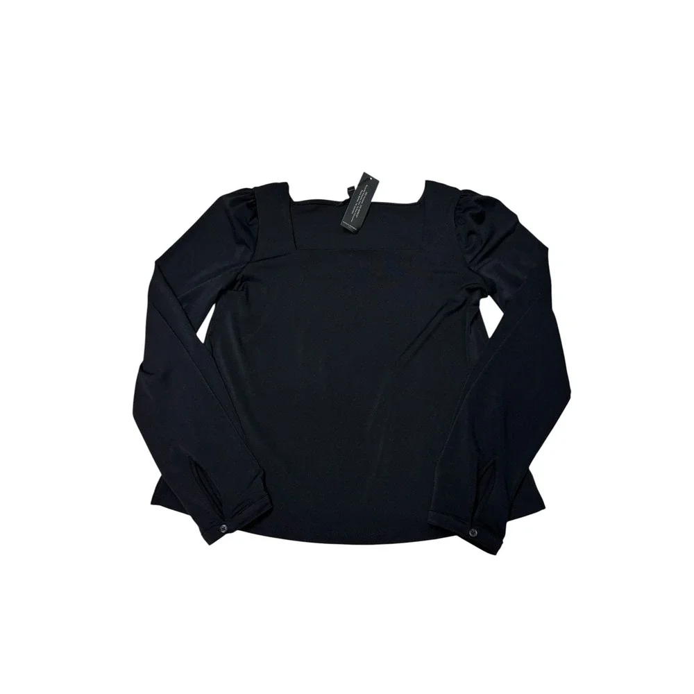 NWT Banana Republic Black Crepe Square Neck Puff Sleeve Top Womens S 439899-02-1